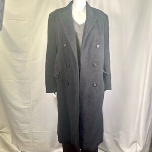 French Vintage Long Black Cashmere Blend Double-Breasted Coat